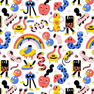 多彩卡通怪物图案背景