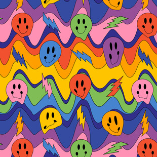 多彩鬼脸图案无缝背景