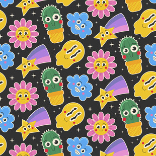 多彩卡通图案无缝背景