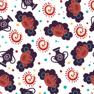 可爱卡通图案无缝背景图