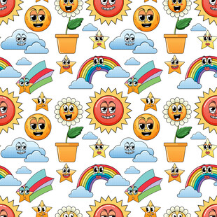 多彩卡通图案无缝背景图