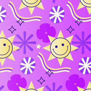 紫色笑脸太阳图案背景