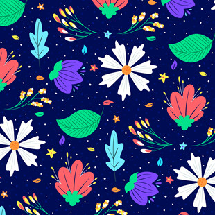 深蓝底多彩花卉图案背景
