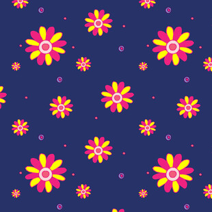 蓝色背景多彩花朵图案