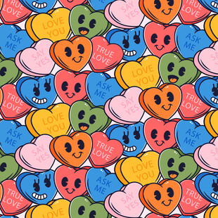 多彩笑脸爱心图案背景