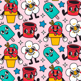 可爱卡通图案无缝背景