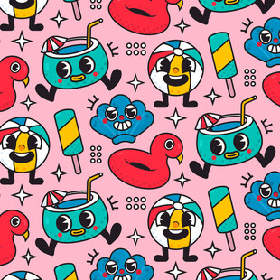 可爱卡通图案无缝背景