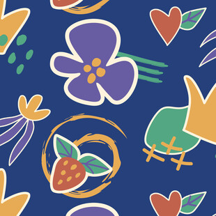 多彩手绘花卉水果图案