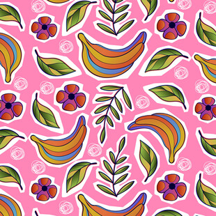 粉色背景水果花卉图案