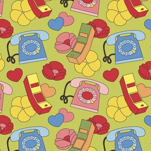 复古电话爱心图案背景