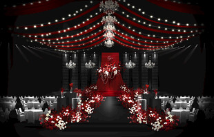 红黑主题婚礼红色水晶布幔婚礼