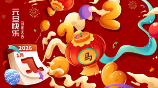 马年日历贺岁插画