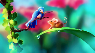 枝头鹦鹉与松鼠的互动