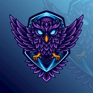 紫色猫头鹰徽章图案设计