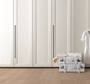 简约白色衣柜与收纳箱