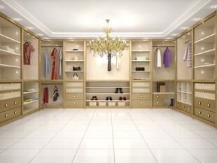 豪华宽敞的木质衣帽间