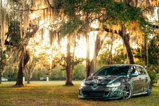 阳光下草地旁的炫酷轿车