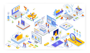 科技办公场景插画