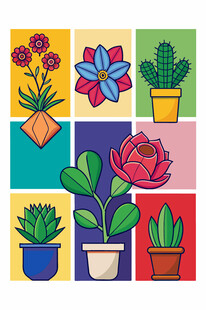 多彩盆栽花卉图案集合