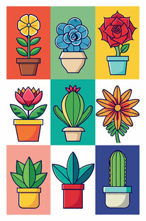 多彩盆栽插画