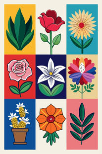 多彩花卉图案拼贴画