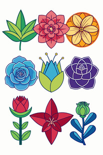 多彩手绘花卉图案集合