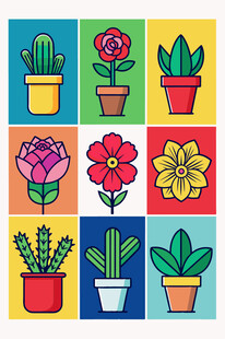 多彩盆栽图案清新植物风