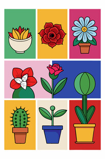 多彩盆栽插画图案