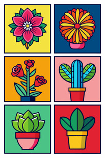多彩盆栽图案设计