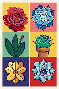 多彩花卉盆栽图案设计