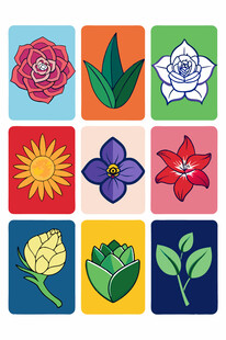 多彩花卉图标集合