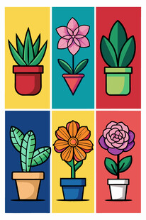 多彩盆栽插画