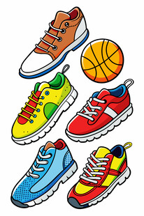 多彩运动鞋与篮球组合