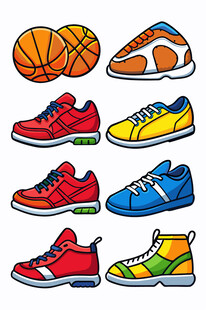 多彩运动鞋与篮球展示
