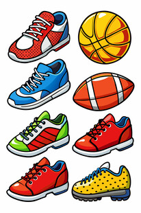 多彩运动鞋与球类集合
