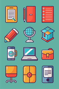 多样办公用品图标集合