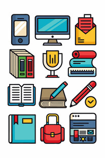 多样办公用品图标集合