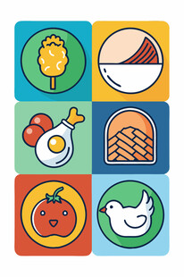 多彩美食与动物图标集