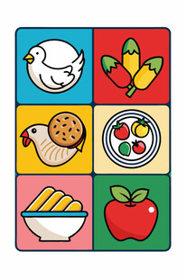 多彩食物与动物图标集合