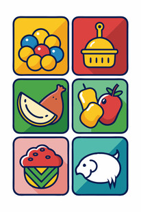 多彩食物与动物图标集合