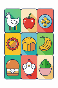 多彩食物与动物图标集合