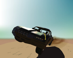 夏日太阳下沙漠飞驰的赛车越野车