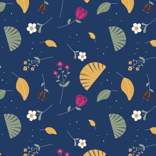 深蓝色花卉叶子图案背景