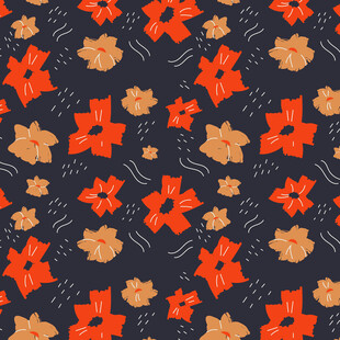 橙色花朵深色背景图案