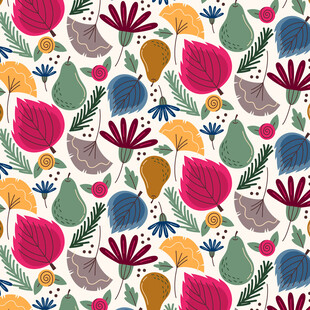 多彩手绘植物动物图案