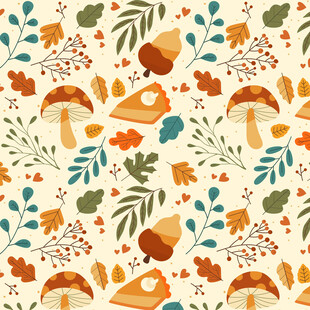 秋季植物花卉无缝图案