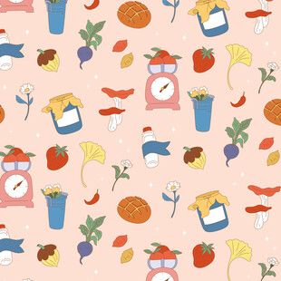 厨房元素卡通无缝图案背景