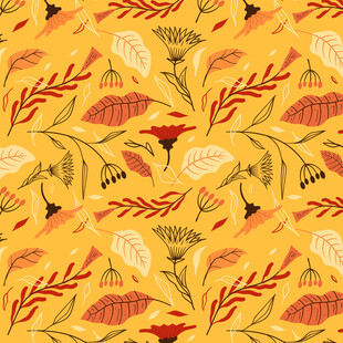 秋季花卉植物无缝图案
