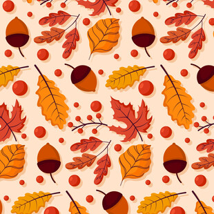 秋季树叶橡果图案背景
