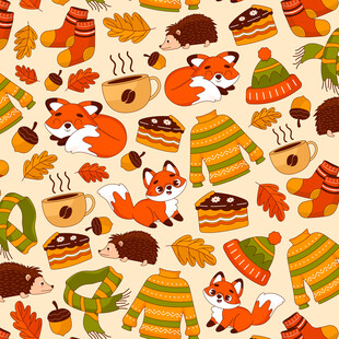 秋日动物与生活元素图案